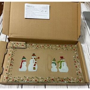 Pampered Chef Snowman-Dots Divided Platter #3012 New Open Box